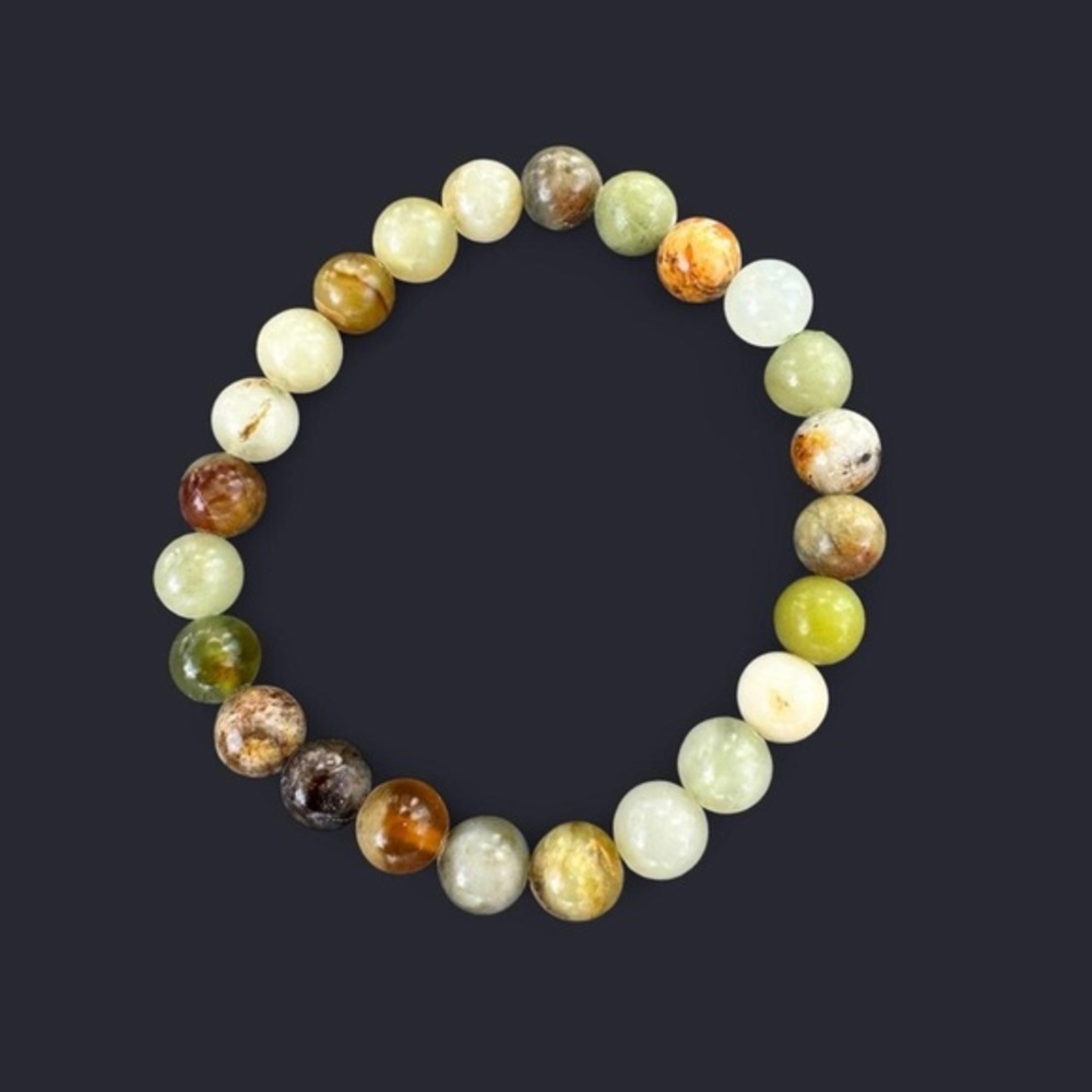 Flower Jade Gemstone Bead Bracelet 8mm